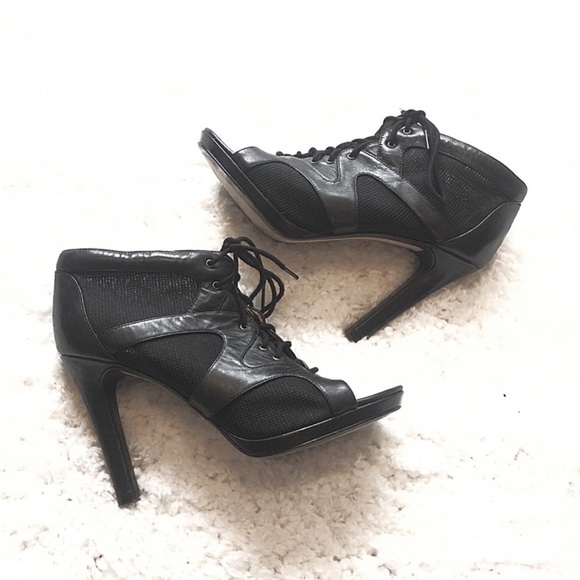 dani black leather lace up open toe stiletto heels - Picture 1 of 9